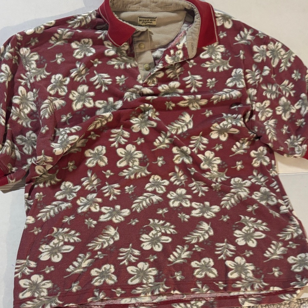 Vintage bugle boy, original Floral Burgundy Polo Shirt